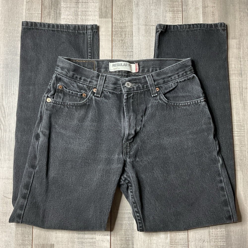 Vintage Levis 505 Jeans 30 X 30 Faded Black Relaxed Fit Tapered